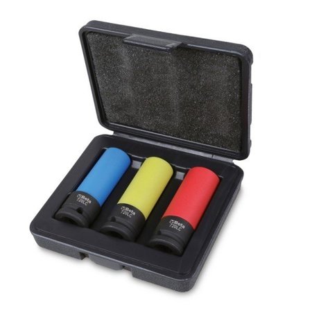 Beta Set of 3 impact sockets for wheel nuts, Colored Polymeric Inserts, 17-19-21 mm 007200653